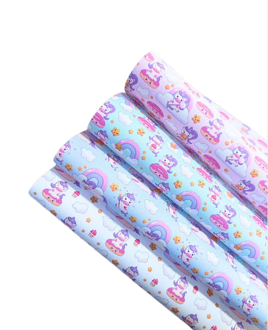 4 Piece Rainbows & Unicorns themed 280gsm canvas fabric set A4
