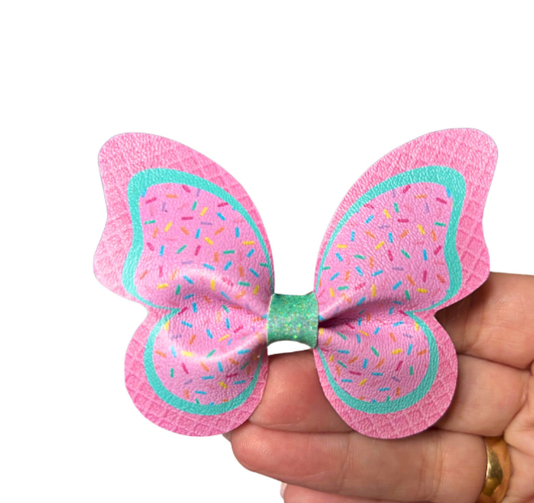 7 x Pre printed Ready to cut Butterfly Pinch bows 3.5” Sprinkles