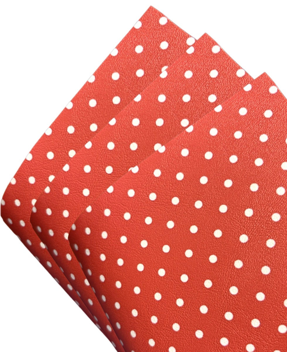 In house leatherette printed fabric A4 Red Polka dot