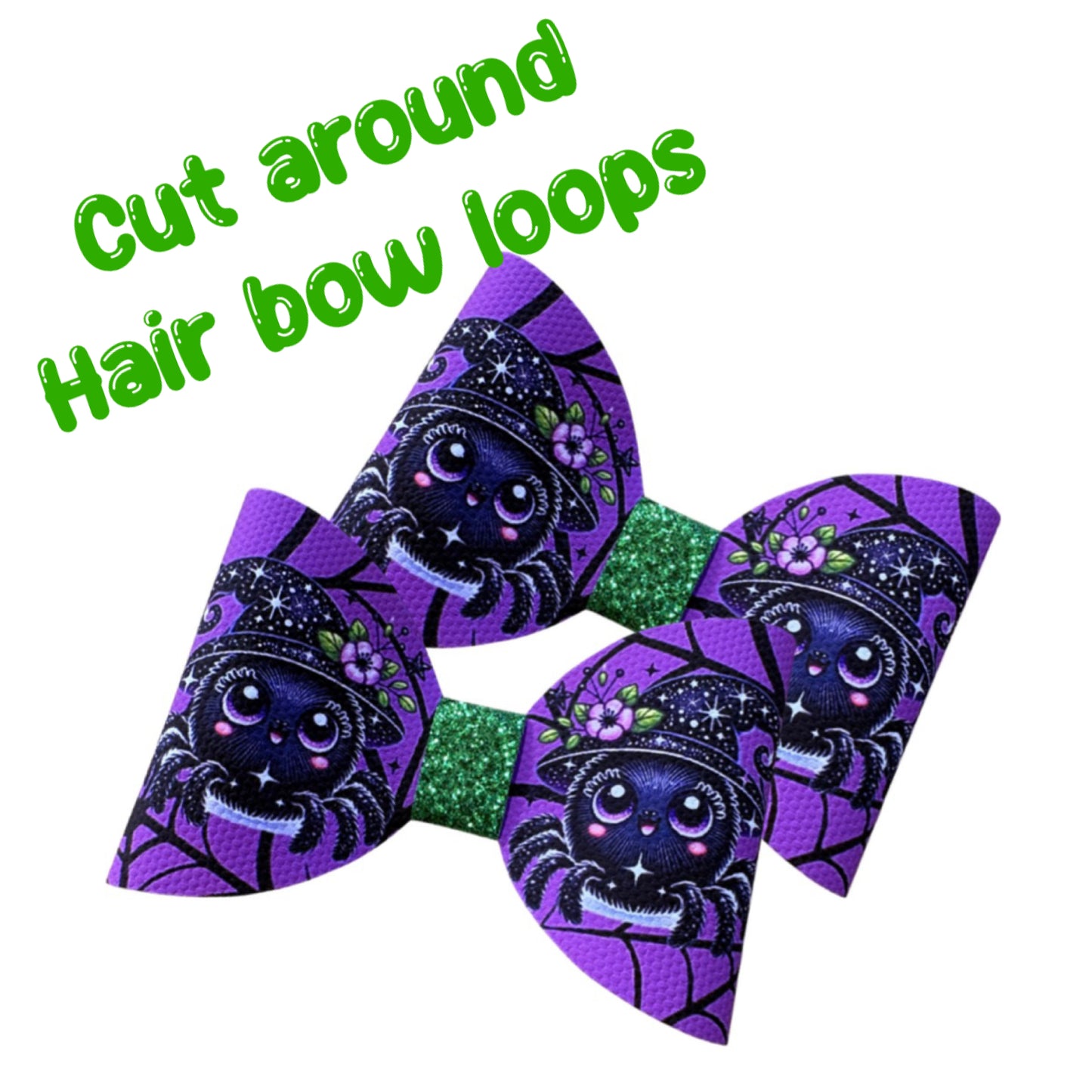 7 x Spider theme cut around canvas hair bow loops 3.5”