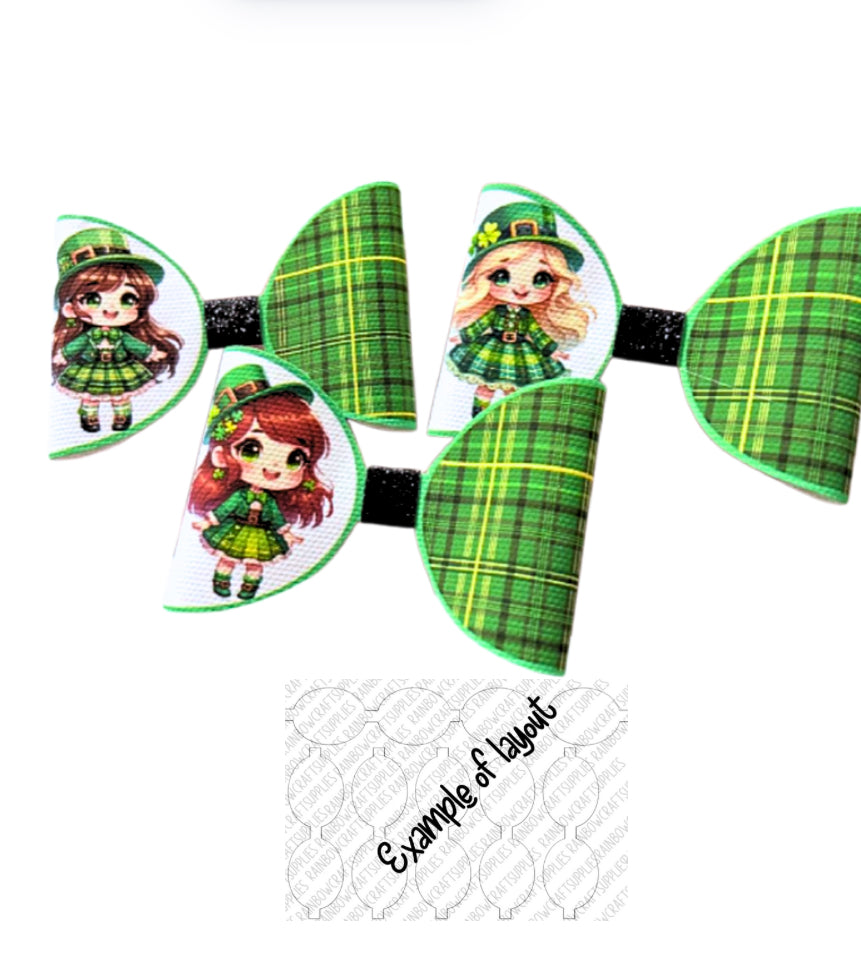 St Patricks day themed in house printed Bow loops x 7 (3.5”) mixed hair colours