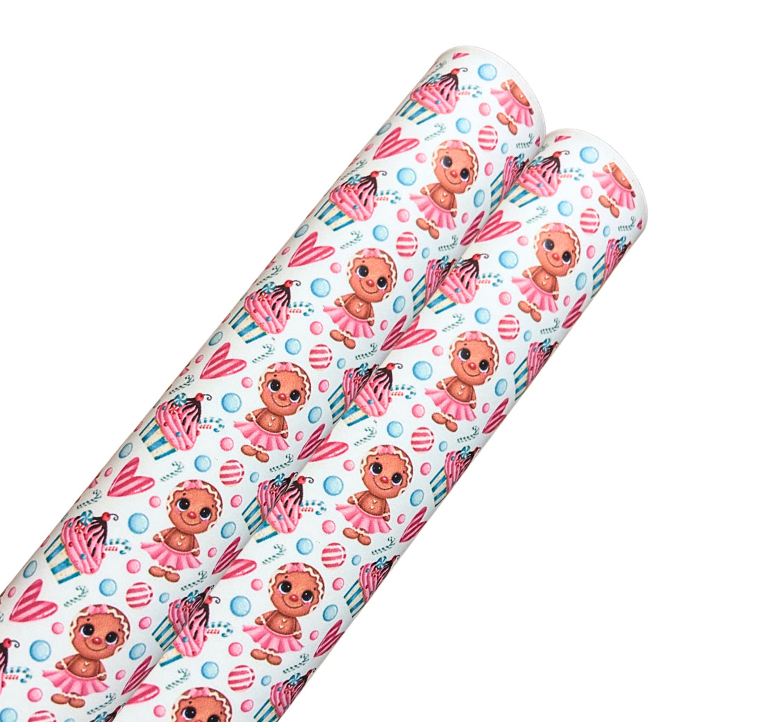 Gingerbread girl Christmas luxury smooth leatherette fabric