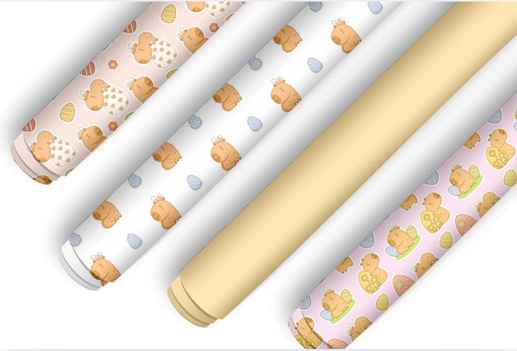 4 x Easter Capybara theme printed canvas fabric A4