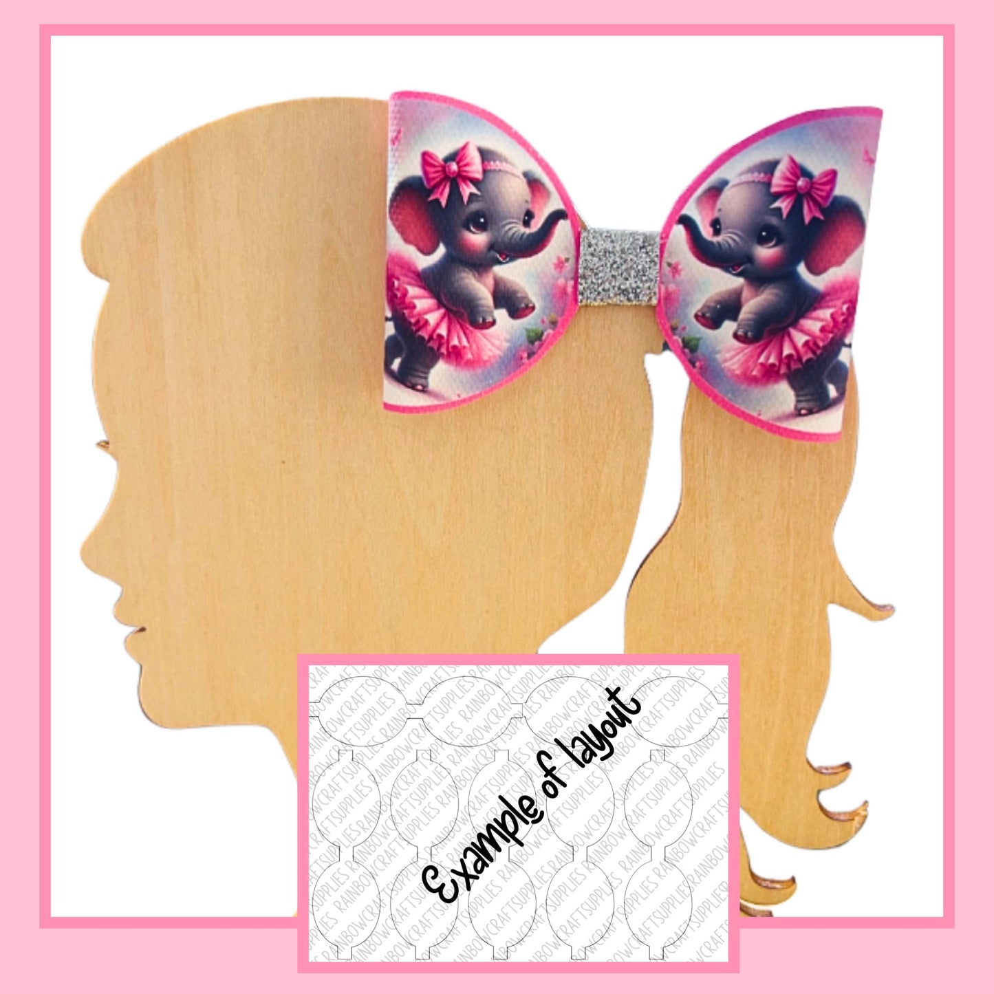 Elephant Cute In a Tutu theme themed pre printed canvas hair bow loops x 7