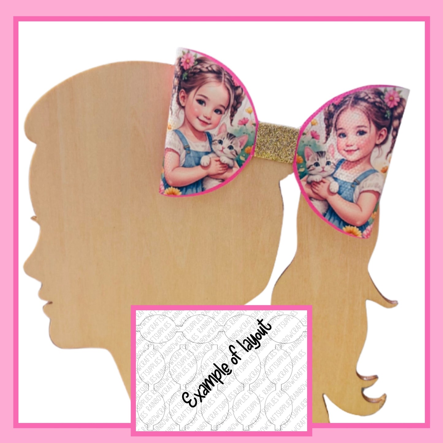 Kitty & me theme themed pre printed canvas hair bow loops x 7