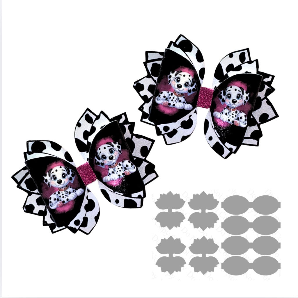 4 x printed Canvas bow loops and Fan Tails 3.5”Dalmatian