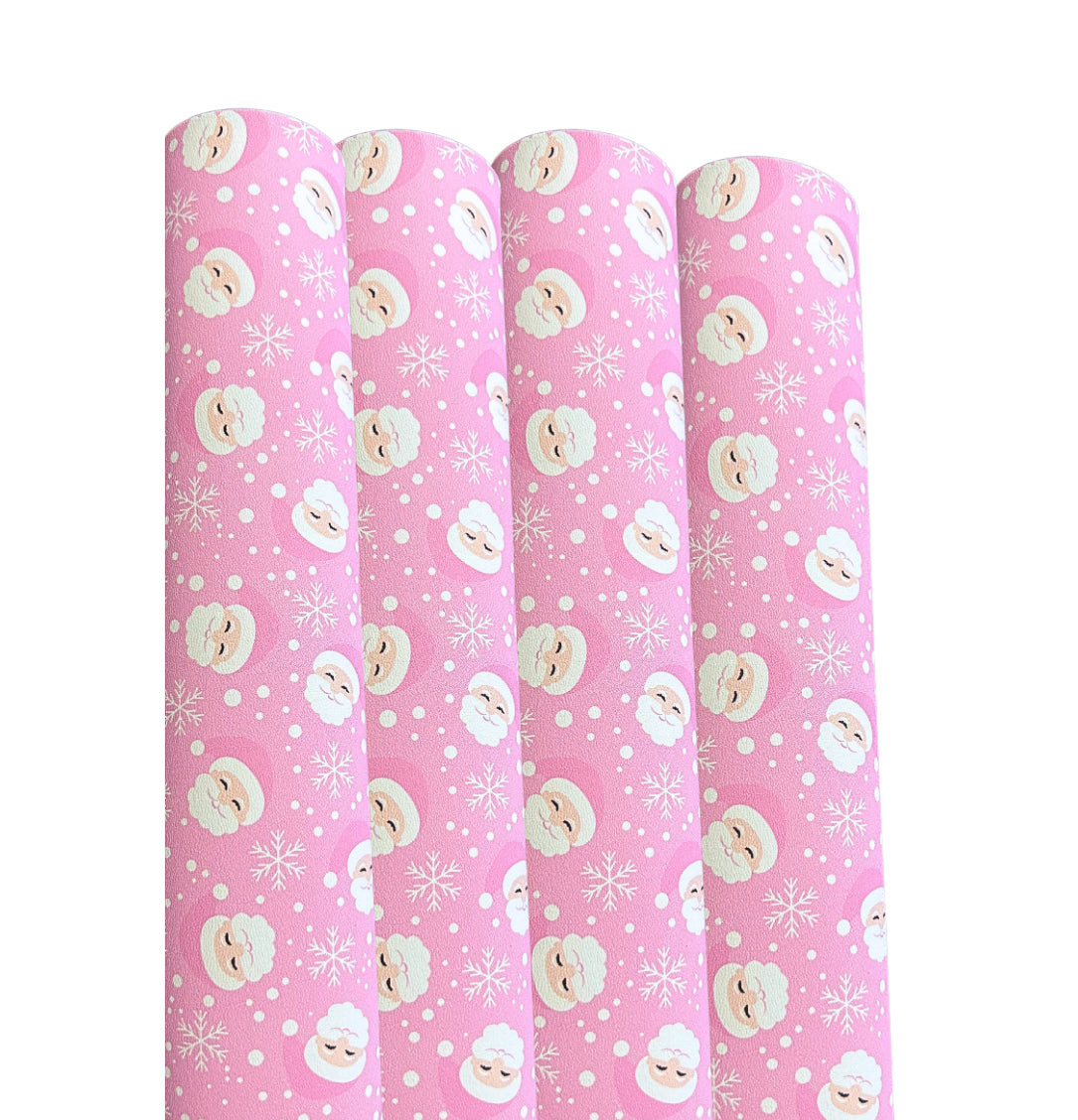 Pastel pink Santa patterned leatherette fabric A4