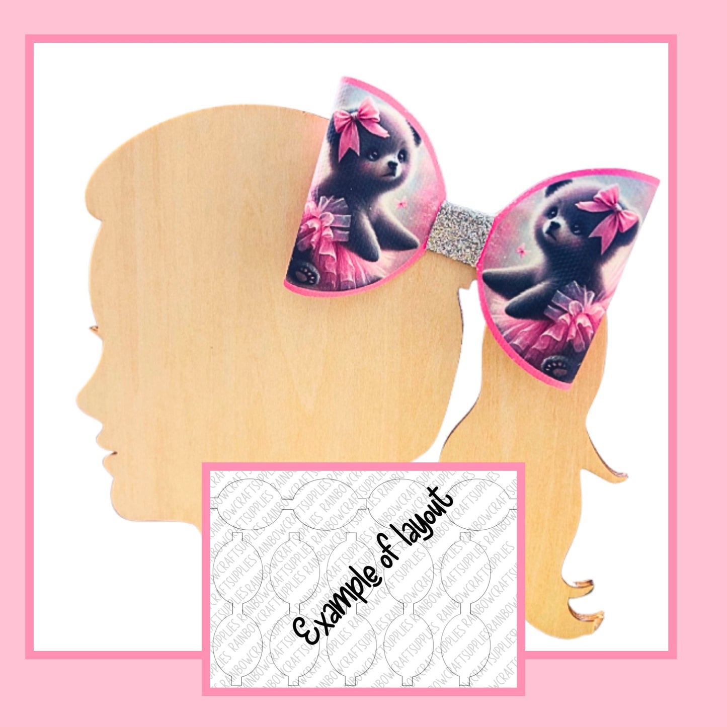 Bear Cub Cute In a Tutu theme themed pre printed canvas hair bow loops x 7