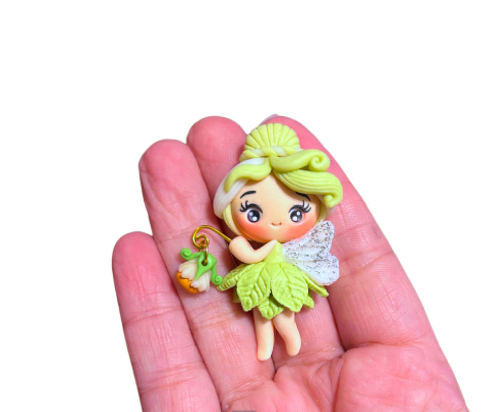Princess mint fairy handcrafted clay embellishment