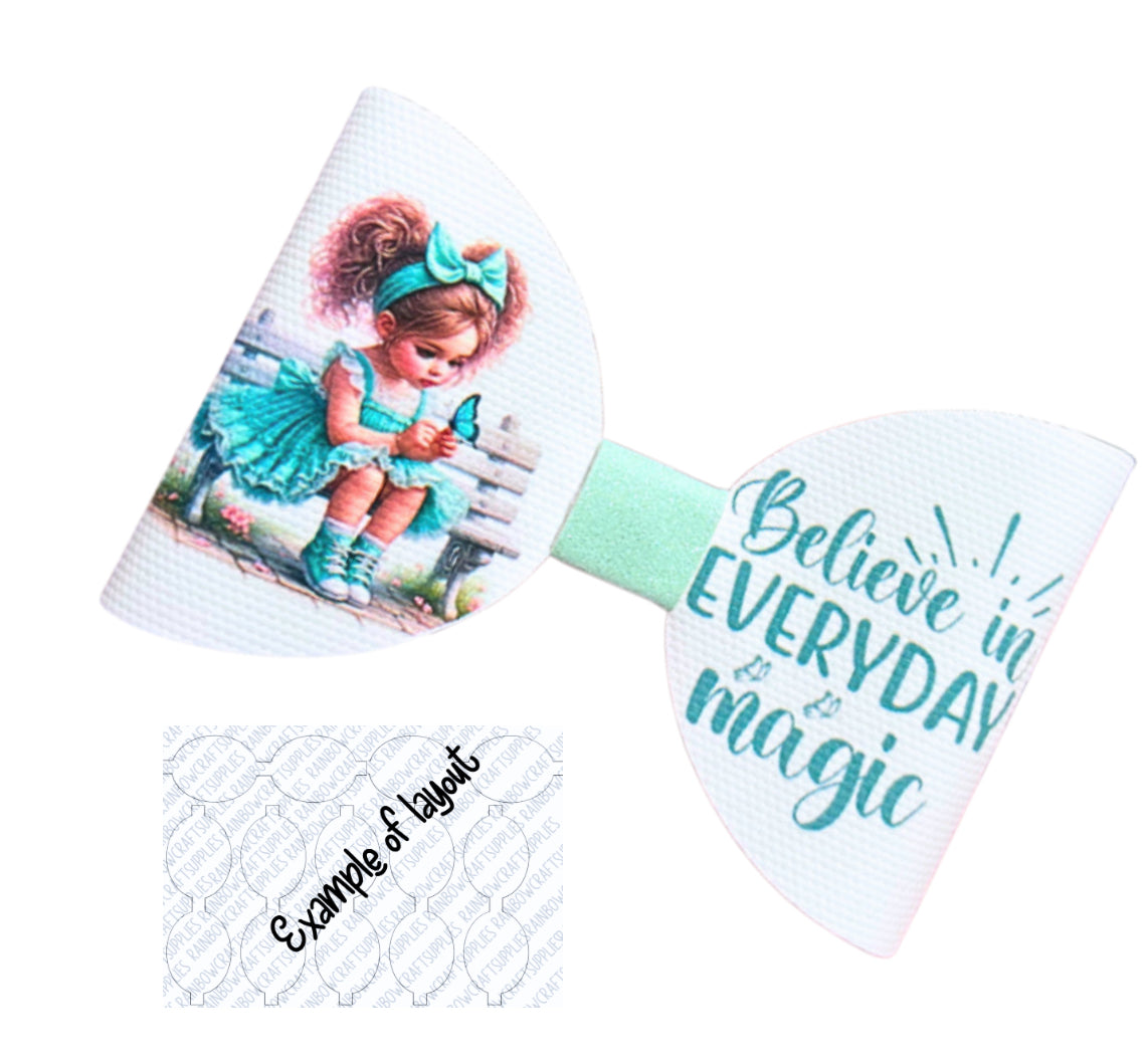 7 x Believe in Everyday magic pre printed canvas bow hair bow loops 3.5”