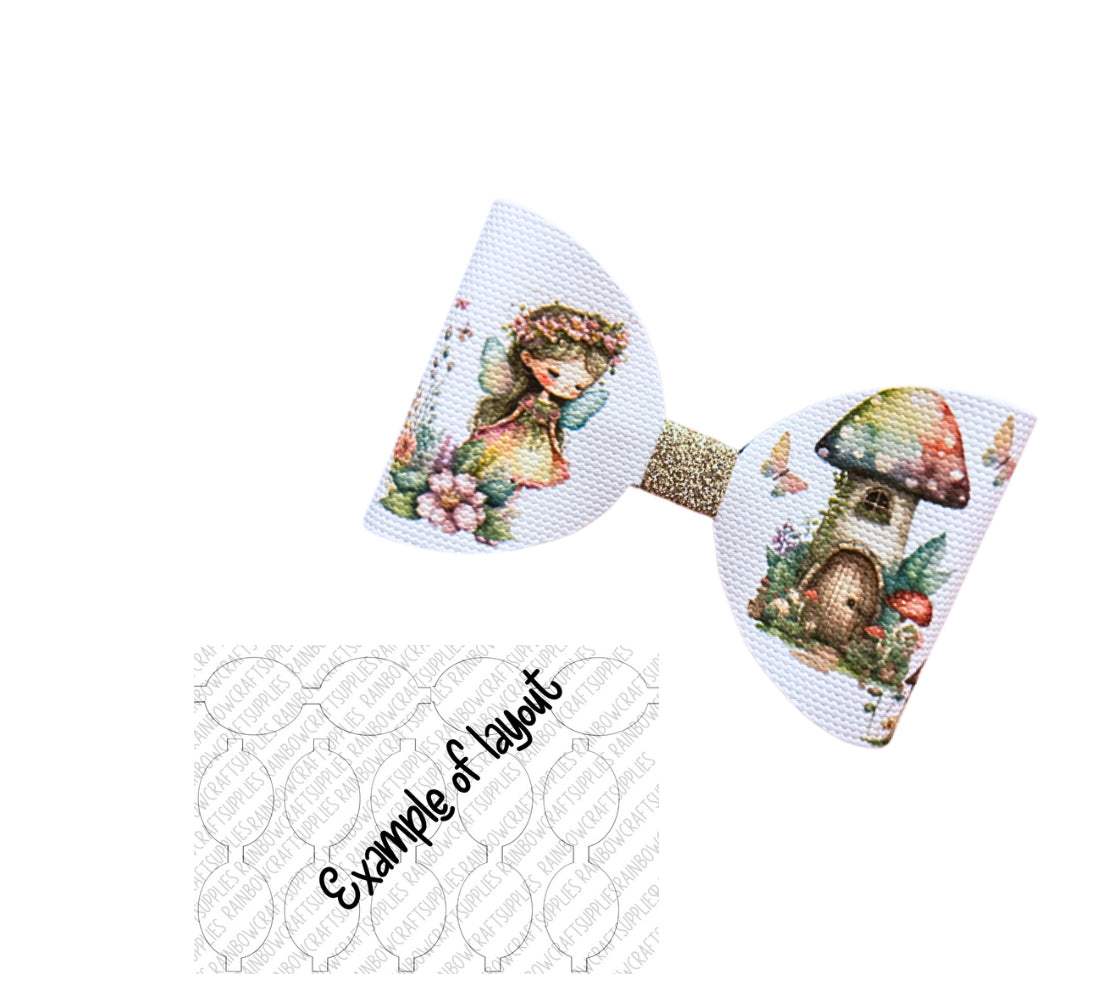 7 x Vintage fairy pre printed canvas bow loops 3.5”
