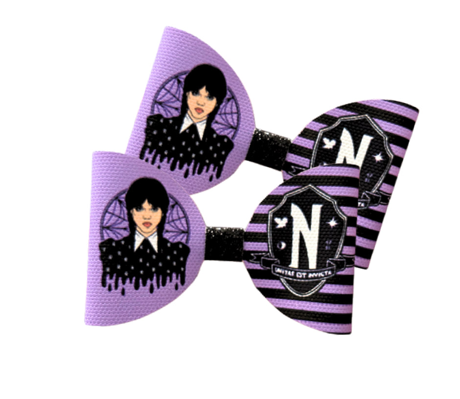 7 x Wednesday themed patterned canvas bow loops 3.5”