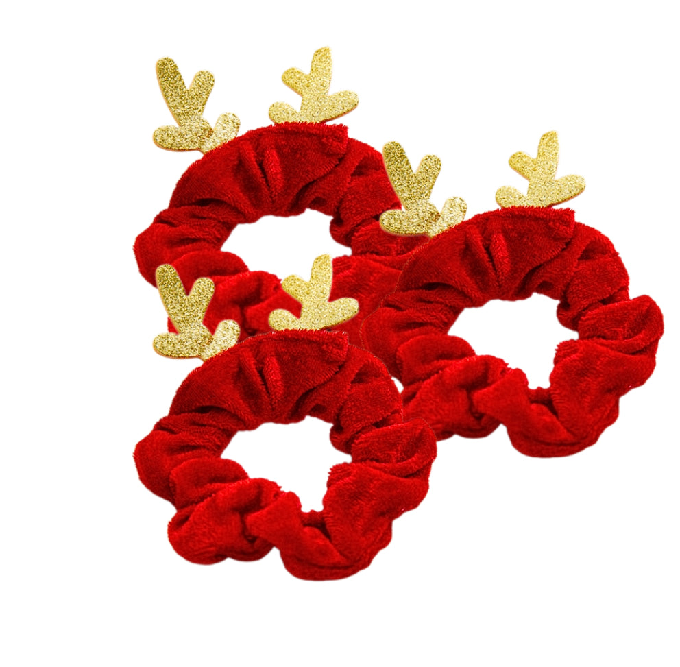 Christmas Glitter Antler Red velvet scrunchies