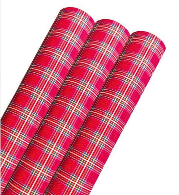 Bright tartan themed printed canvas fabric