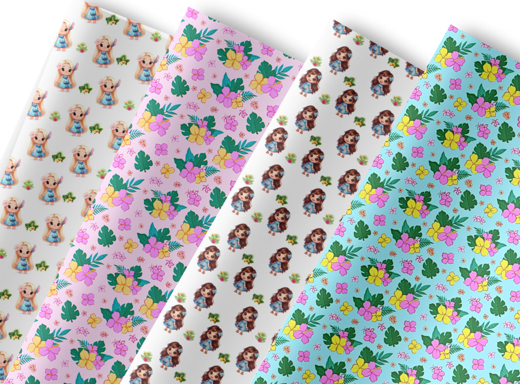 4 Blue cartoon Hawaiian girl themed printed premium canvas fabric A4