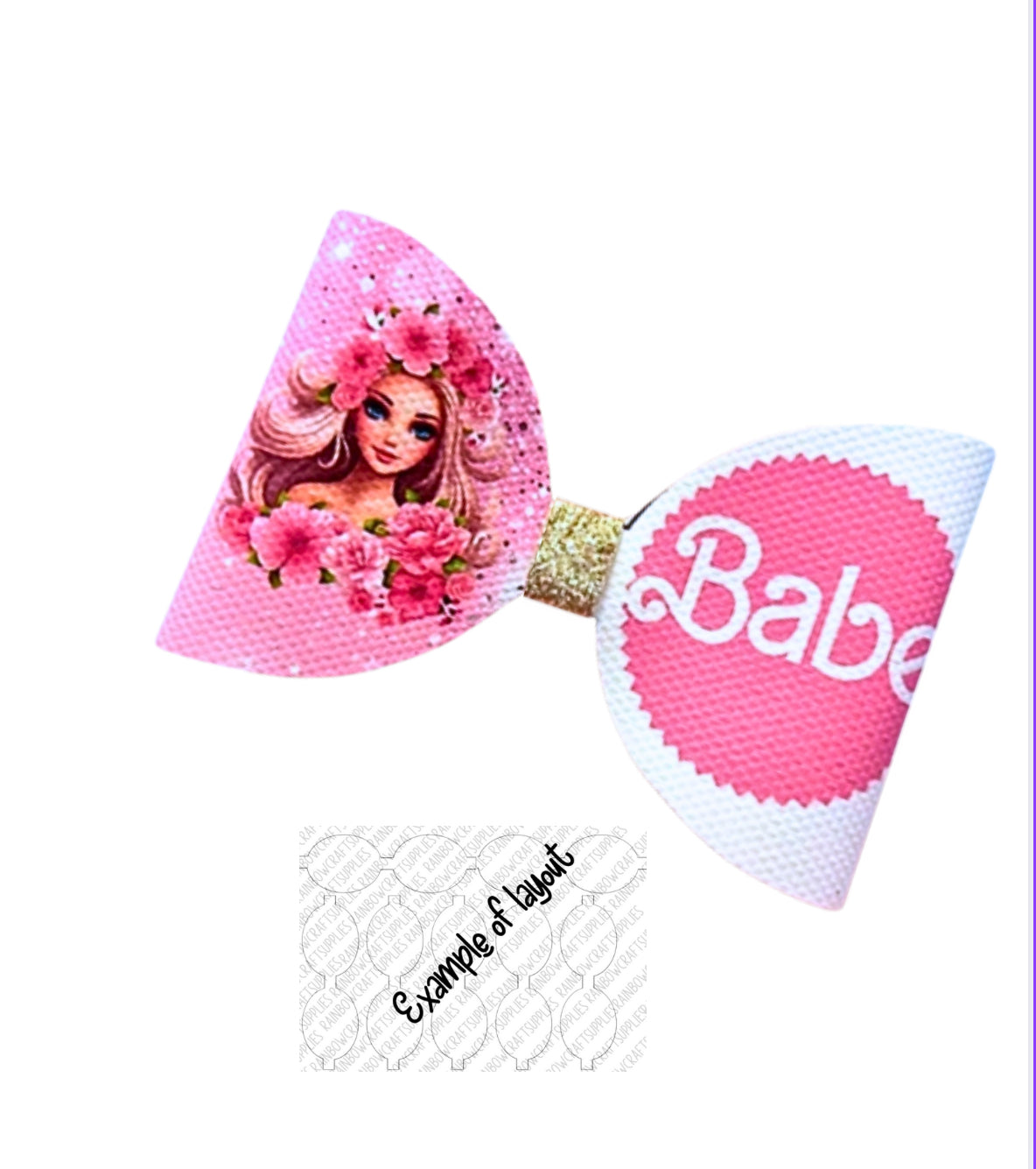 7 x Pink let’s party dolly themed canvas bow loops 3.5” Babe