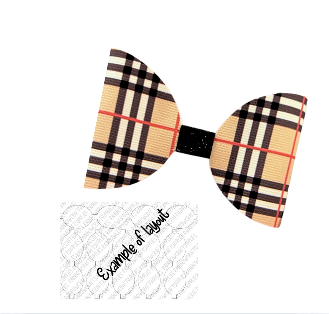 7 x Cream checked printed pre printed canvas hair bow loops 3.5”