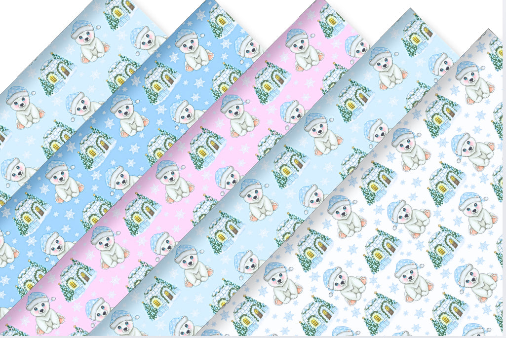 Christmas Frosty Bear themed canvas fabric 5 Piece set A4