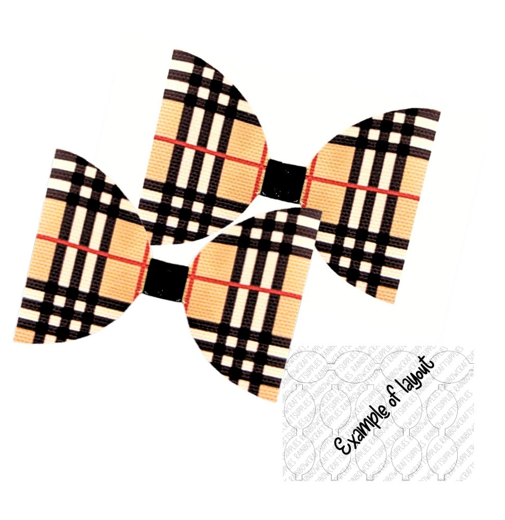 7 x Cream checked printed pre printed canvas hair bow loops 3.5”
