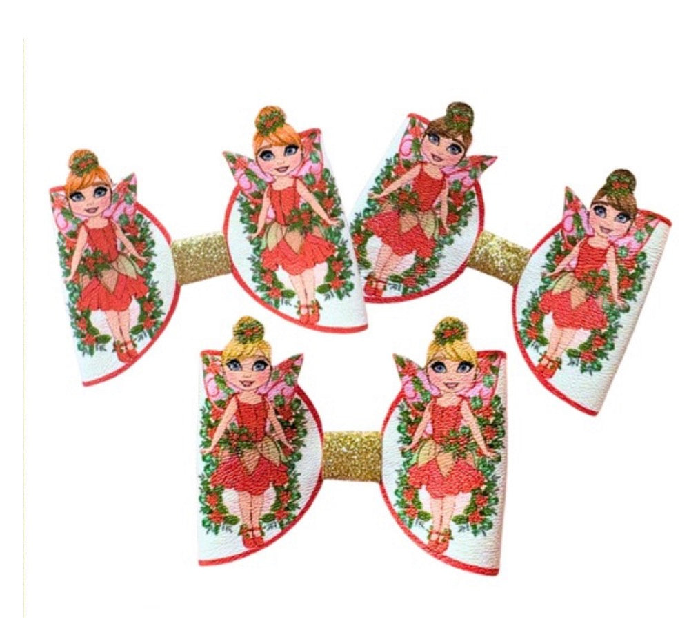 Christmas Fairy 3D canvas cut around hair bow Loops x 6 (hair colour choices )