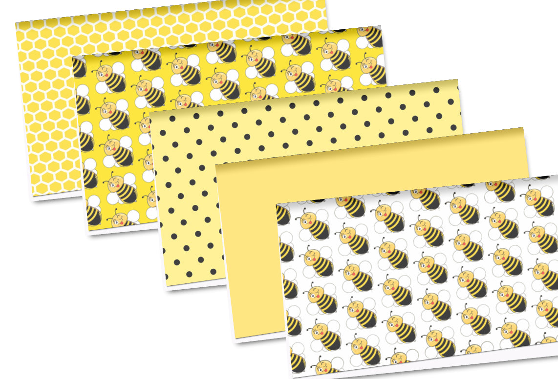 5 x Bumble Bee themed printed canvas sheets A4