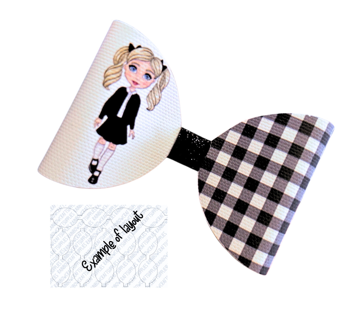 7 x Black Gingham school girl pre printed canvas hair bow loop’s 3.5”