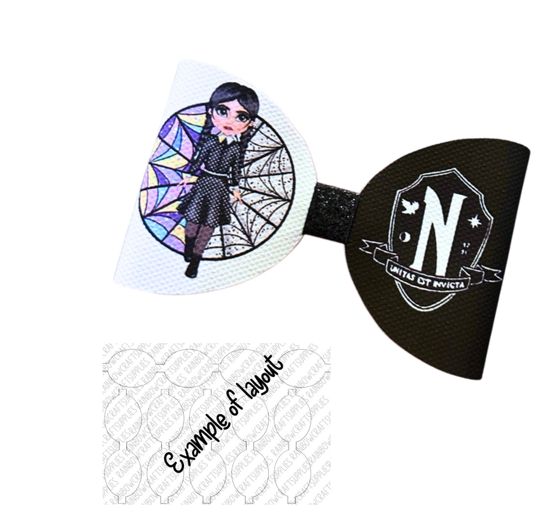 7 x Wednesday dolly themed canvas bow loops 3.5”