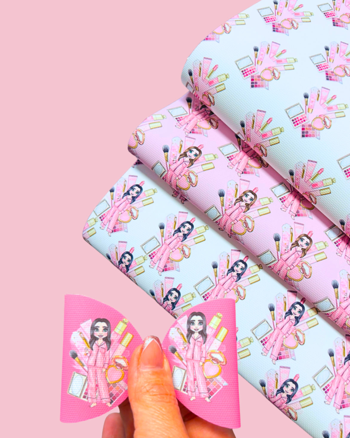 3 piece sleep over squad themed fabric set and 7 x pre printed cut around bow loops