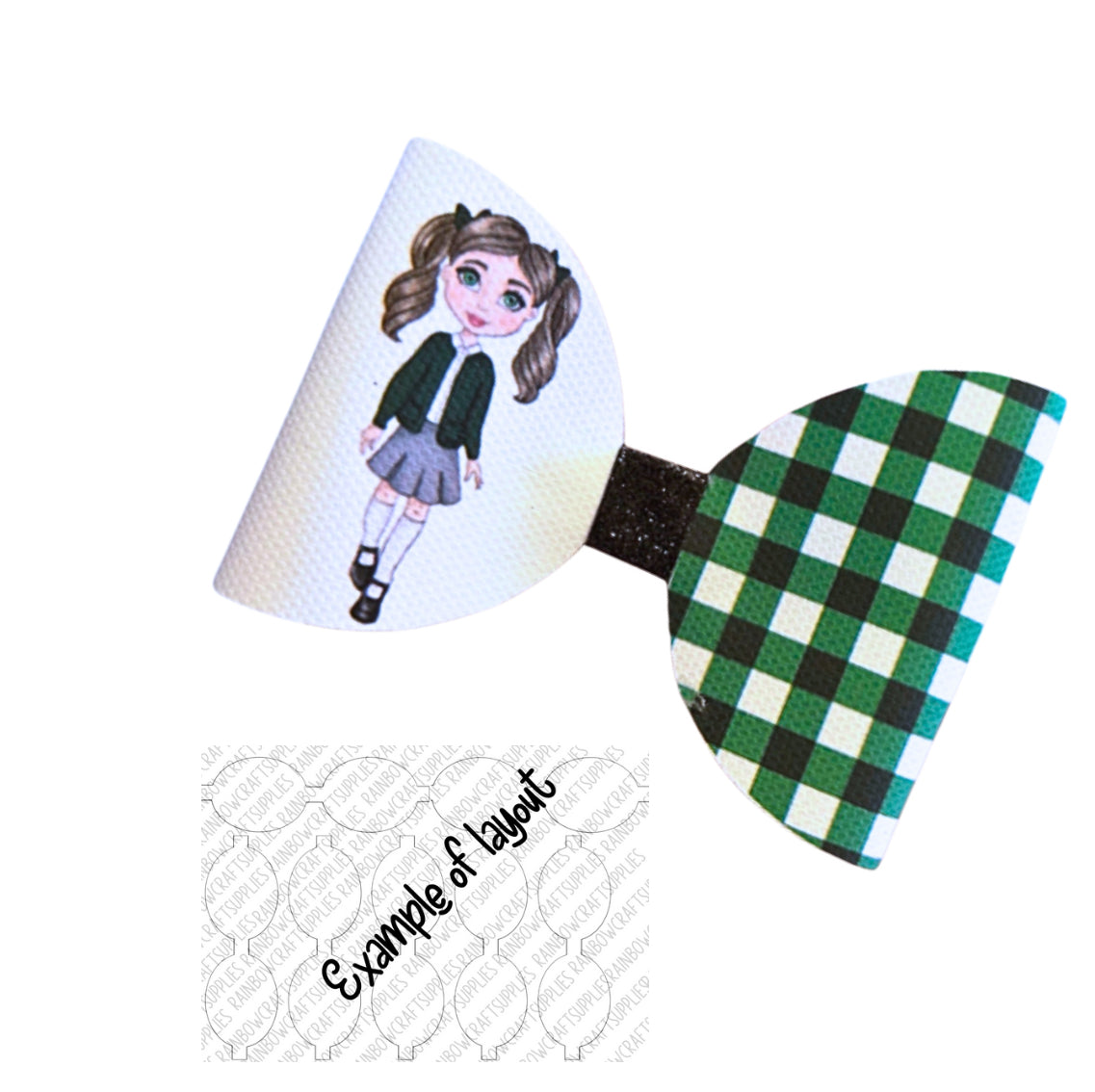 7 x Dark green Gingham school girl pre printed canvas Hair bow loops 3.5”