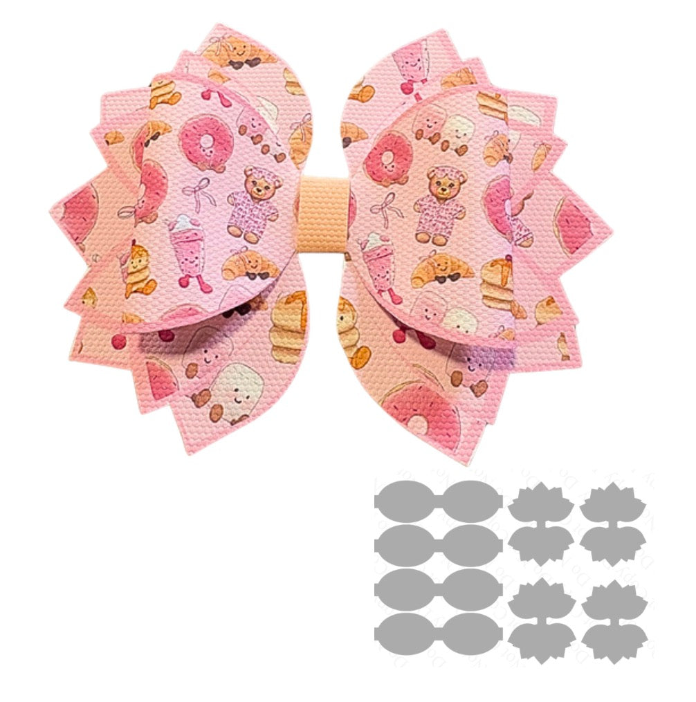 4 x printed in house Leatherette cut around bow loops and Fan Tails 3.5” Plushy jelly bear birthday