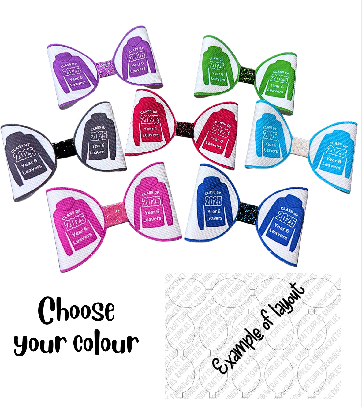 Year 6 Leavers mini Hoody printed canvas bow loops (choice of colours )