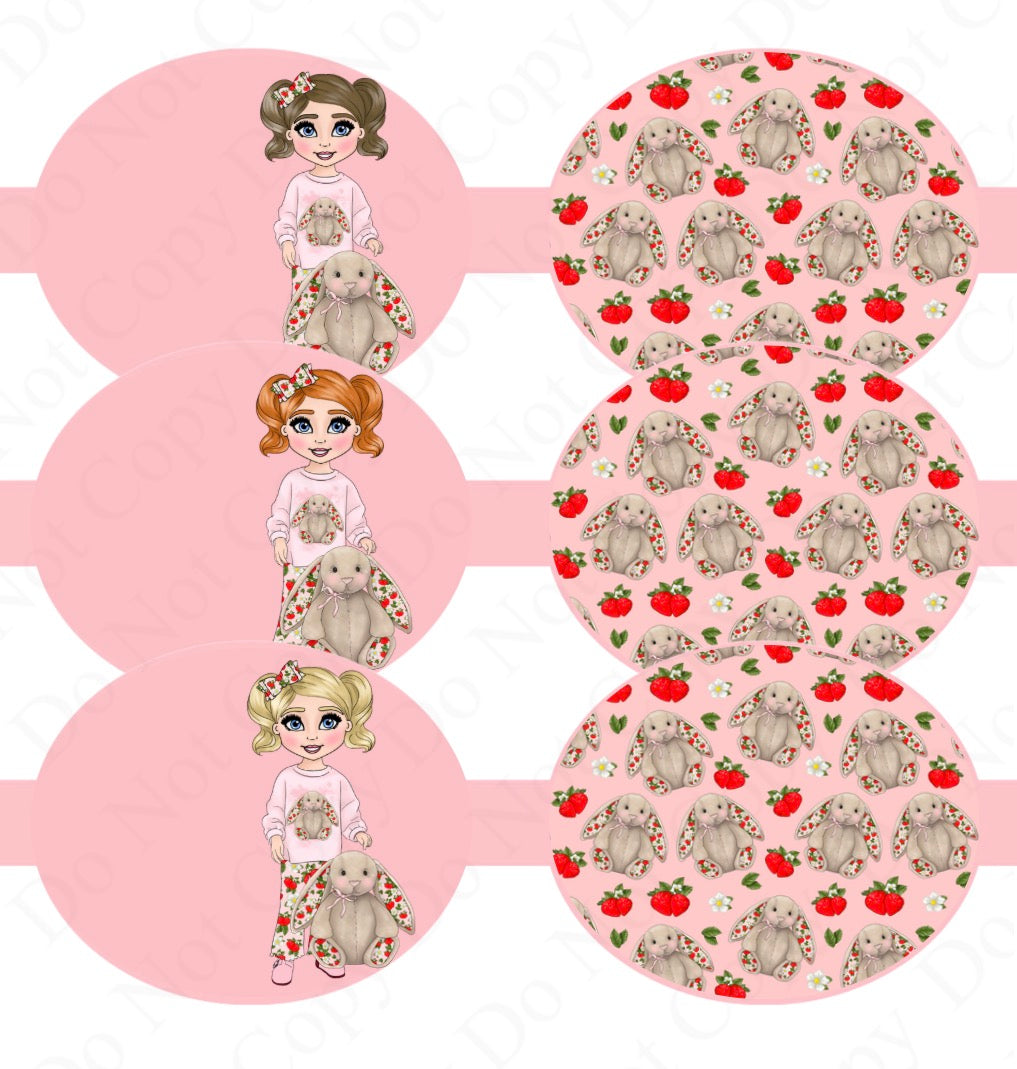 7 x Blush Bunny Girl canvas hair-bow loops 3.5”