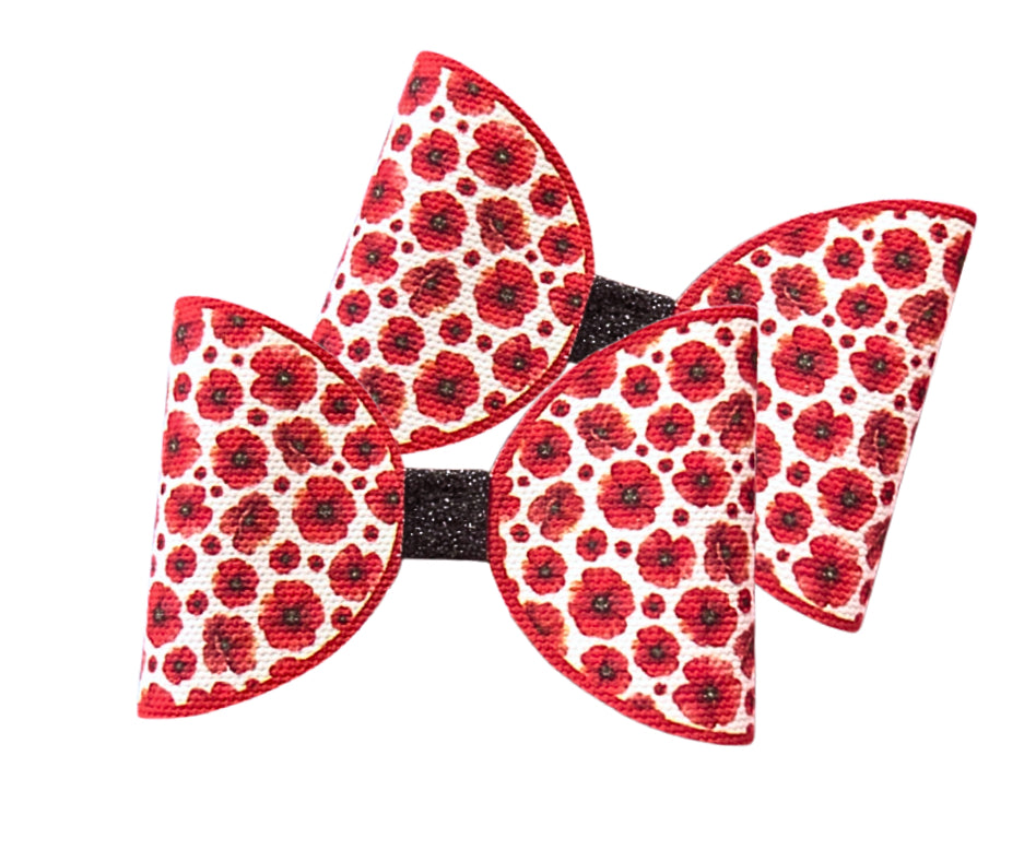 7 x Remembrance day Poppies pre printed canvas bow loops for hair bow making 3.5”