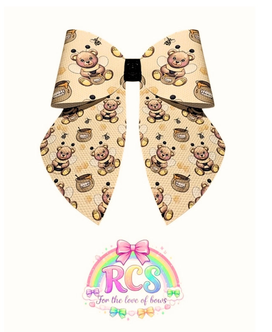 4 x printed Canvas cut around bow loops and sailor Tails 3.5” Bumble Bee Bear