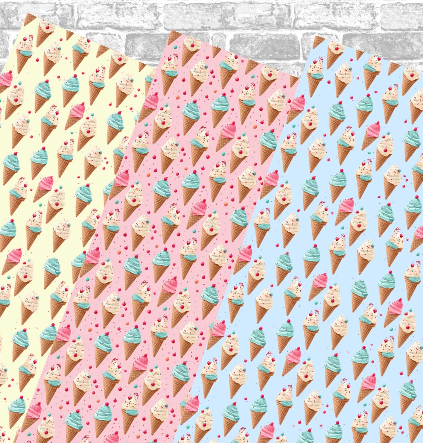 Ice cream summer themed printed canvas fabric 280gsm 3 piece set