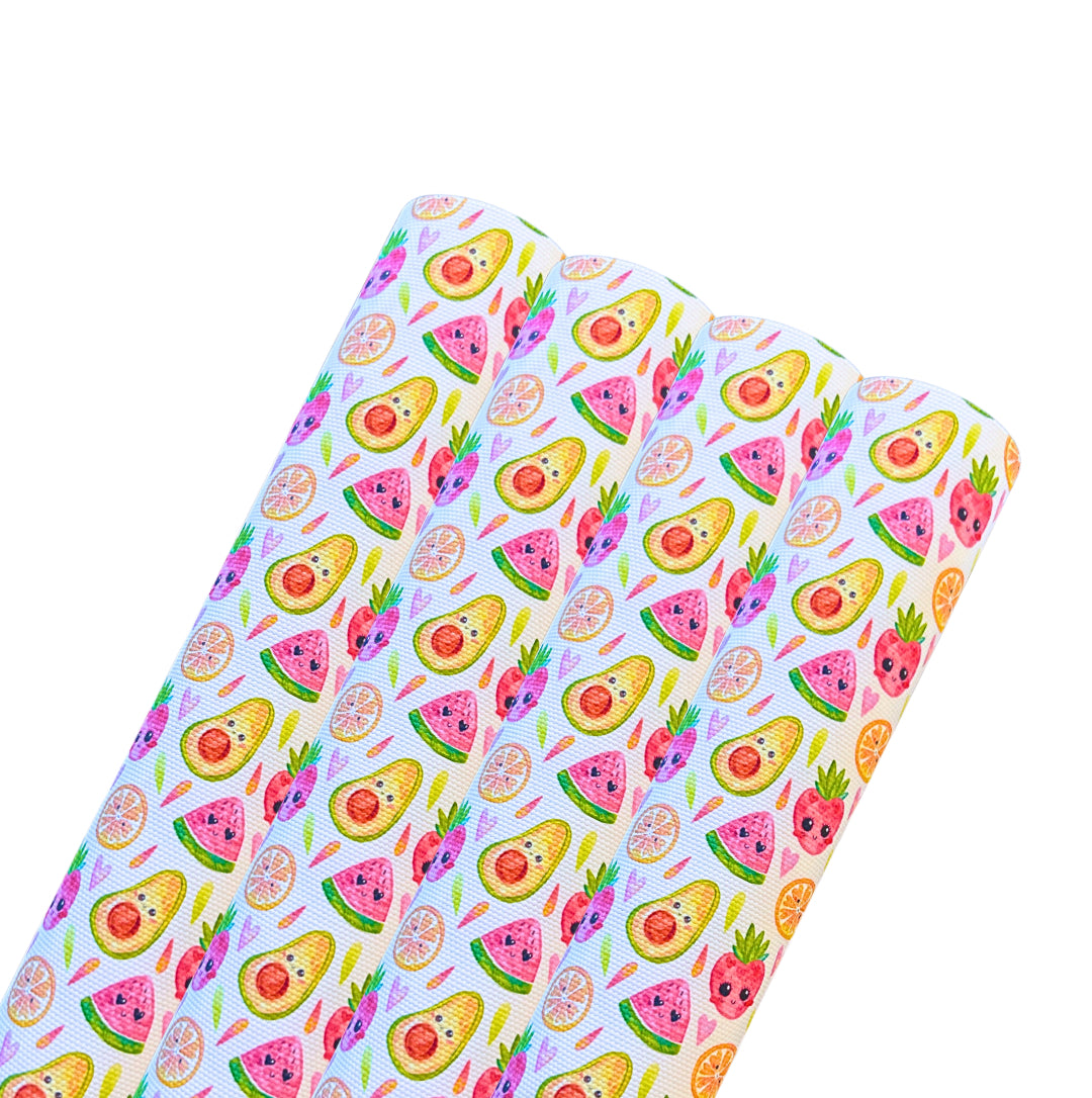 Cute Fruit faces printed canvas fabric A4