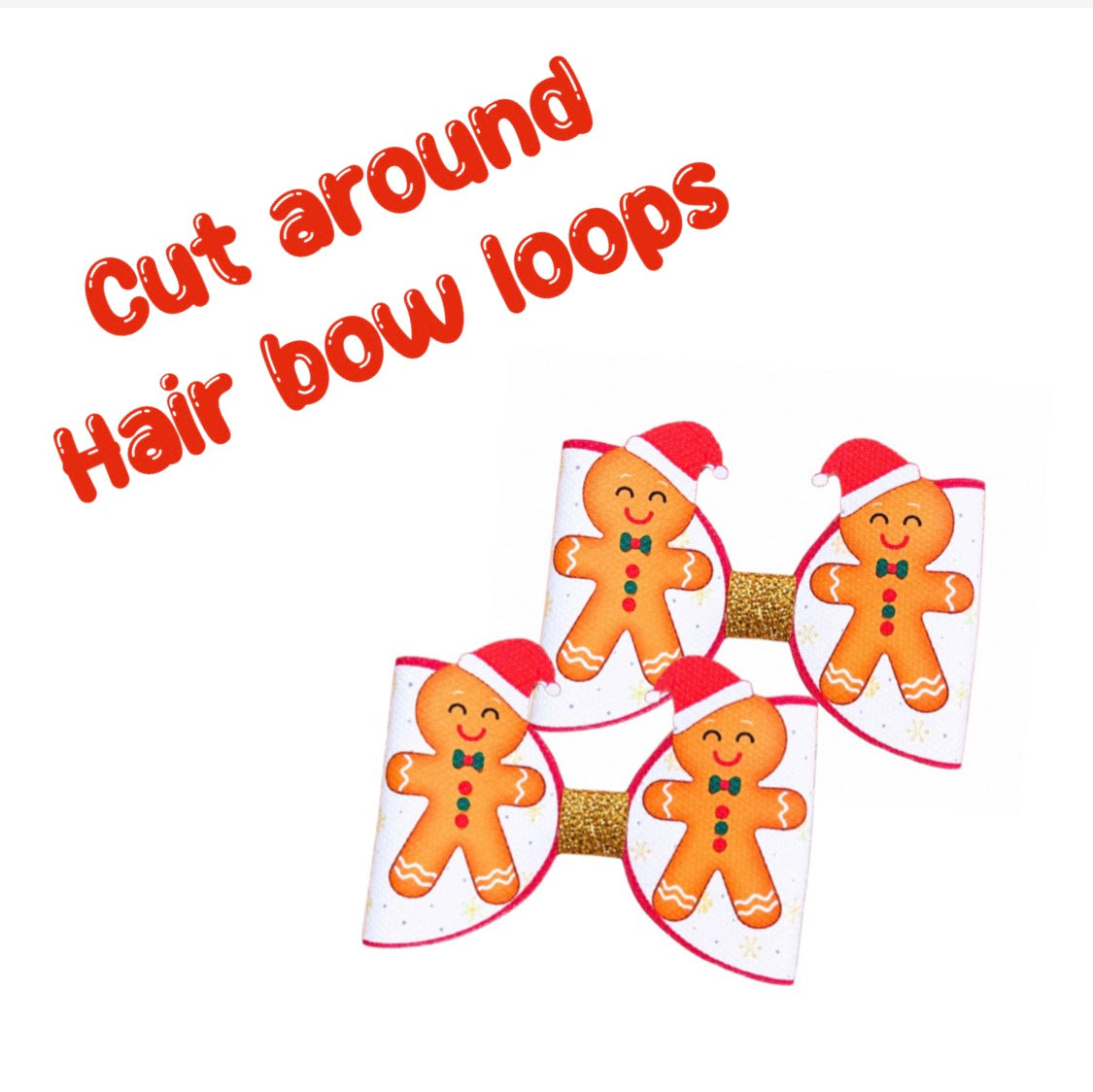 6 x Gingerbread Man cut around Hair-bow loops 3.5” leatherette or canvas