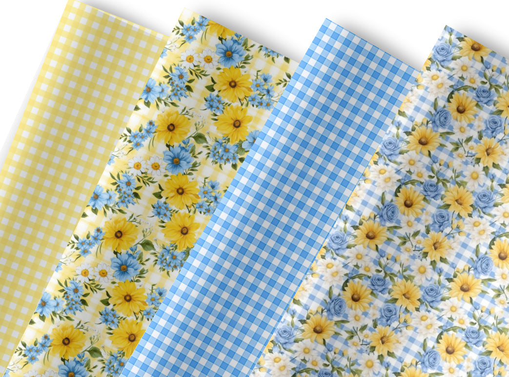 4 Piece Daisy Check Floral themed printed premium canvas fabric A4