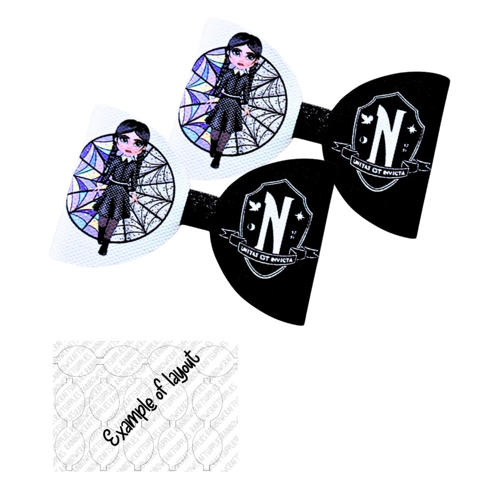 7 x Wednesday dolly themed canvas bow loops 3.5”