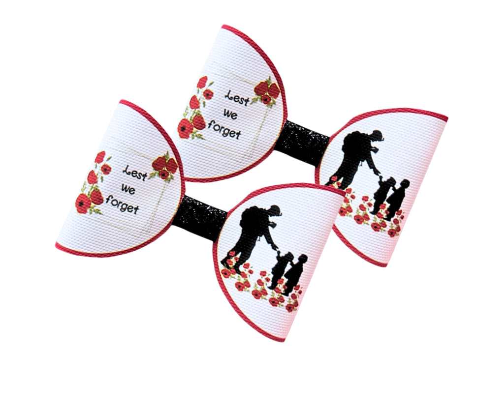 7 x Remembrance day pre printed canvas bow loops 3.5” Poppy Day