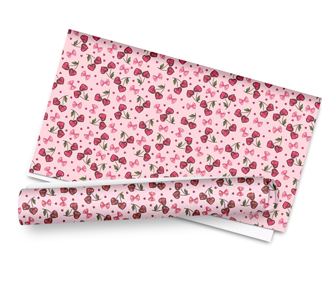 Cherry hearts theme printed premium canvas fabric A4