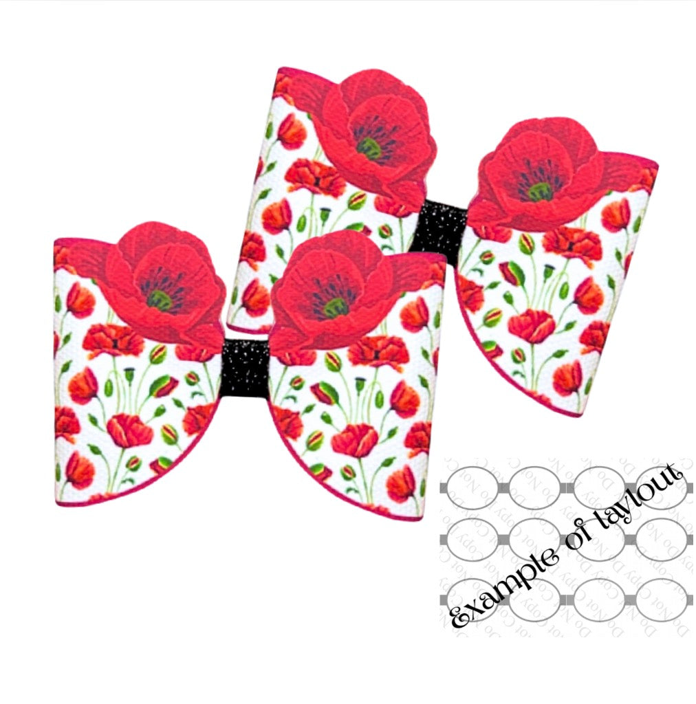 Poppies 3D pre printed canvas bow hair bow making sheet a4