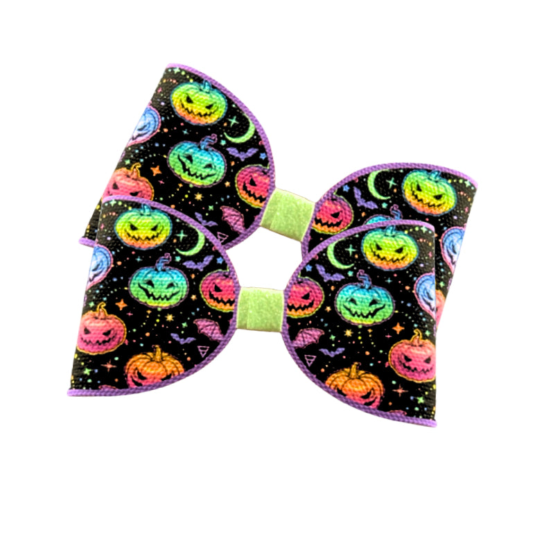 7 x Neon pumpkins pre printed canvas bow loops 3.5”