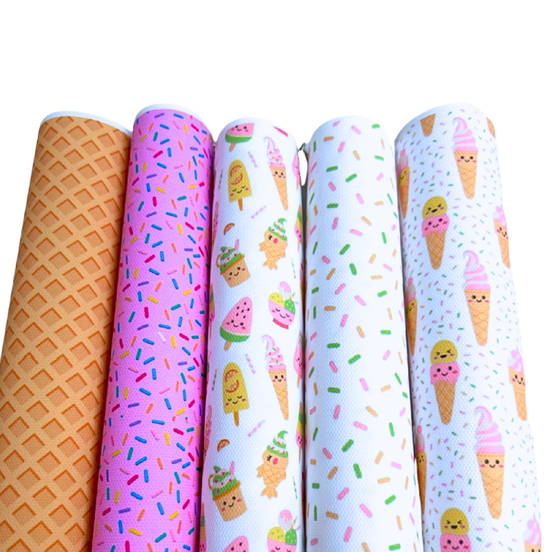 5 x Ice cream Sundae themed printed canvas sheets A4