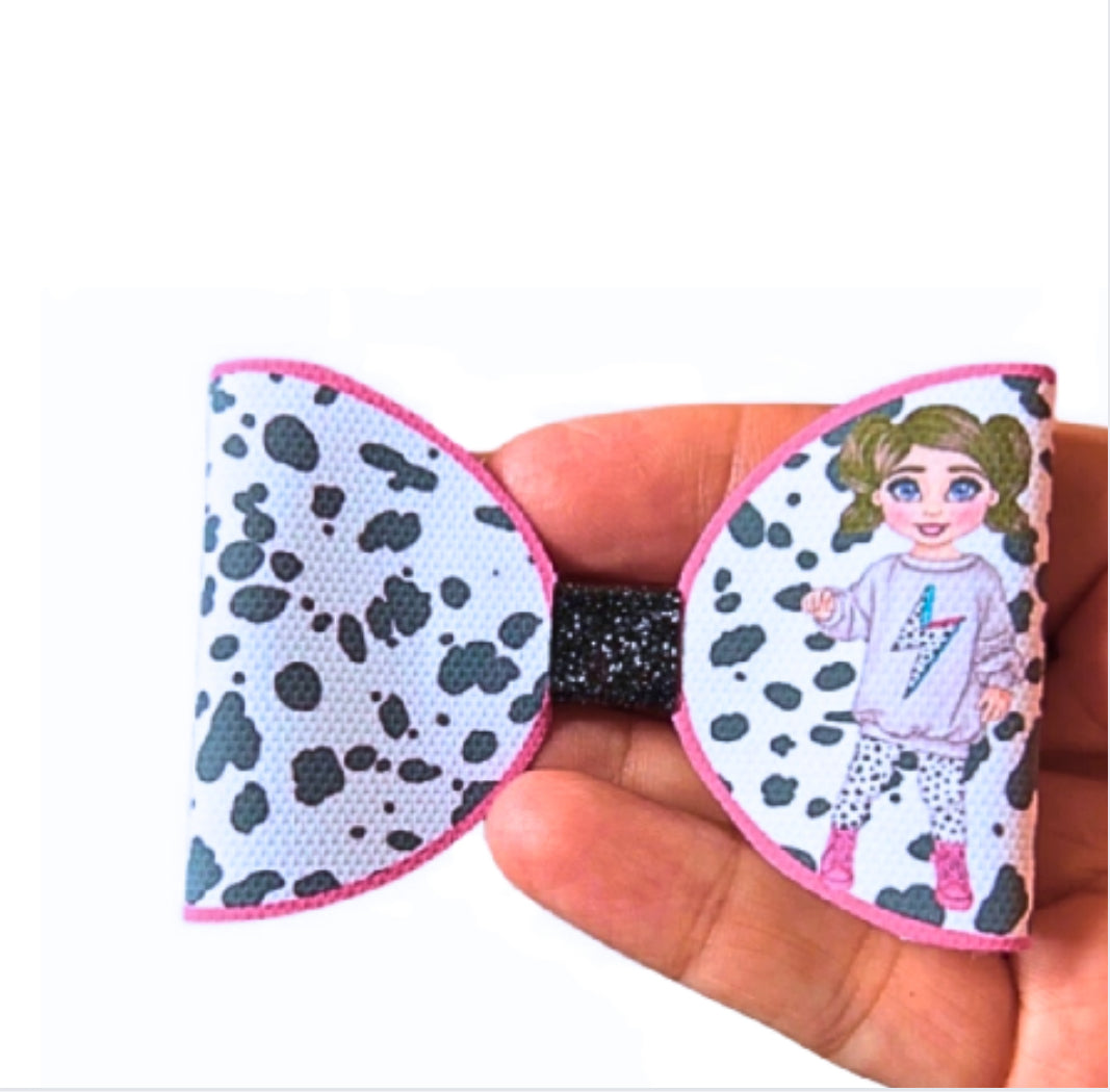 7 x Dalmatian girl print cute bow loops hair colour choices