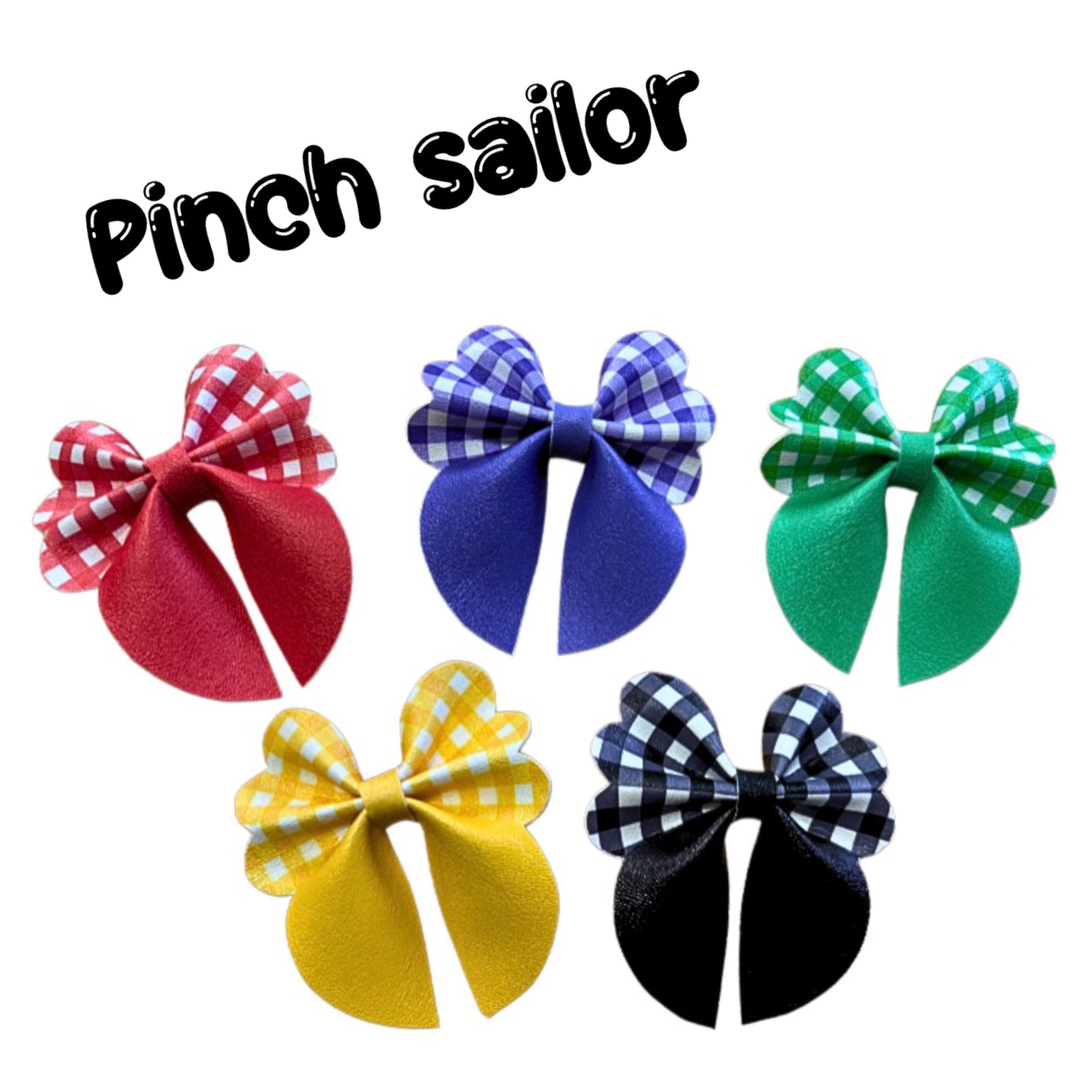 5 x Cut around scallop Pinch sailor leatherette bows 3.” Gingham