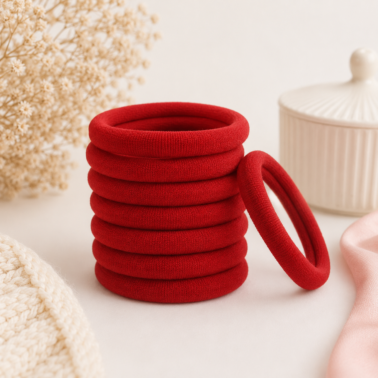 10 Red nylon stretchy bobbles