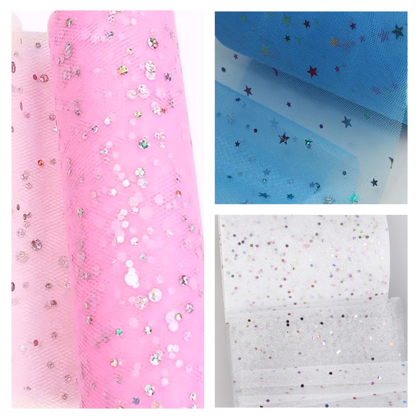 glitter tulle 6”x 1m (3 colours)