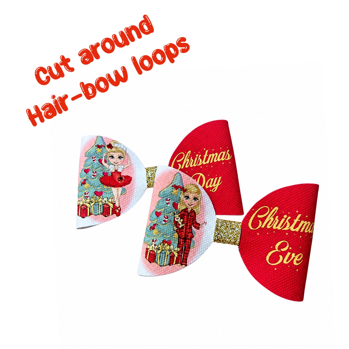 8 x Christmas Eve/Day Girl Leatherette hair bow loops 3.5”