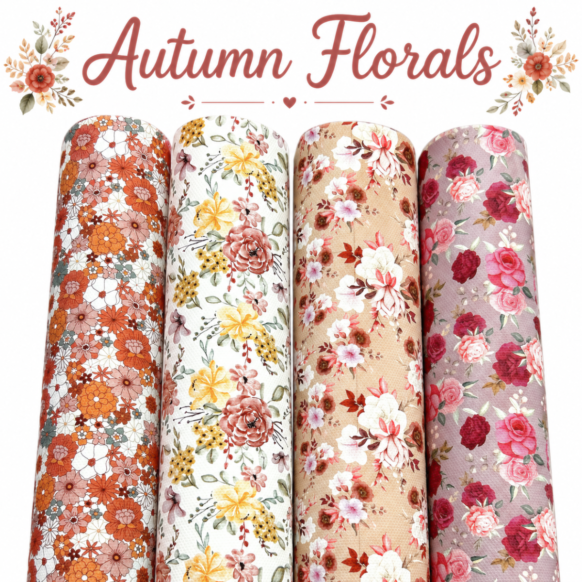 4 Piece Autumn Floral canvas fabric set A4